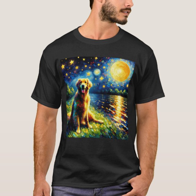 Starry Night Flat Coated Retriever Dog Van Gogh T-Shirt (Vorderseite)