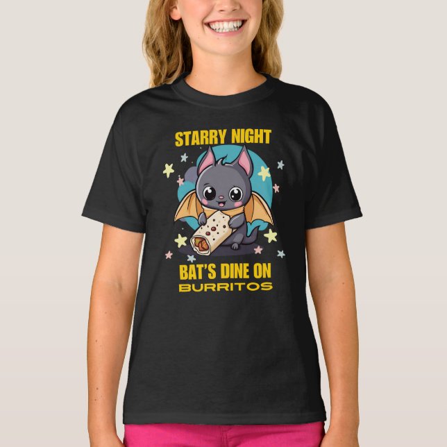 Starry Night, Fledermausessen in Burrito T-Shirt (Vorderseite)