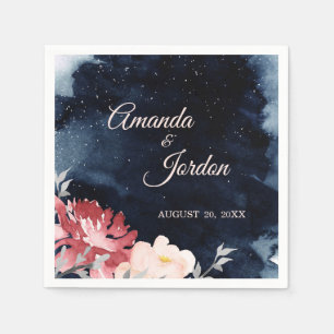 Starry Night Floral Wedding Cocktail Napkin Serviette