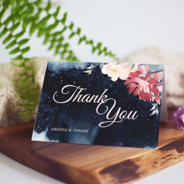 Starry Night Floral Wedding Danke Karte (Von Creator hochgeladen)