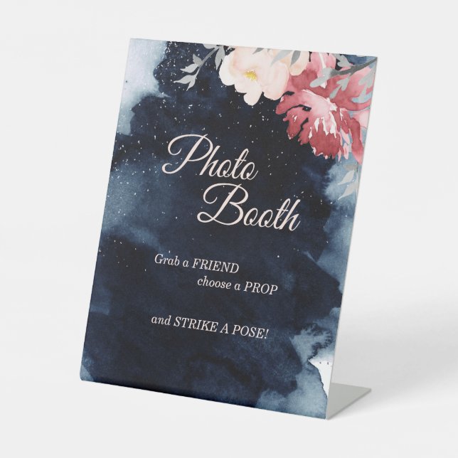 Starry Night Floral Wedding Foto Stand Sockelschild (Vorderseite)