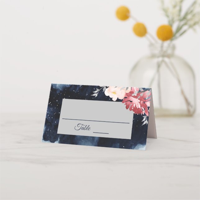 Starry Night Floral Wedding Platzkarte Zelt (Vorderseite)