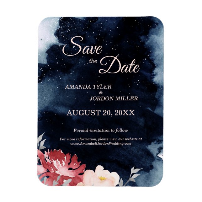 Starry Night Floral Wedding Save the Date Magnet (Vertikal)