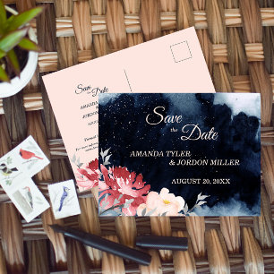 Starry Night Floral Wedding Save the Date Postcard Ankündigungspostkarte