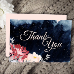Starry Night Floral Wedding Vielen Dank Flat Card Dankeskarte