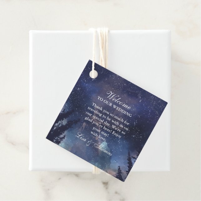 Starry Night Forest Wedding Geschenkanhänger (Beispiel)
