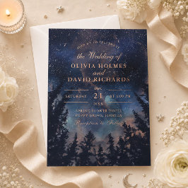 Starry Night Forest Wedding Rose Gold Folieneinladung