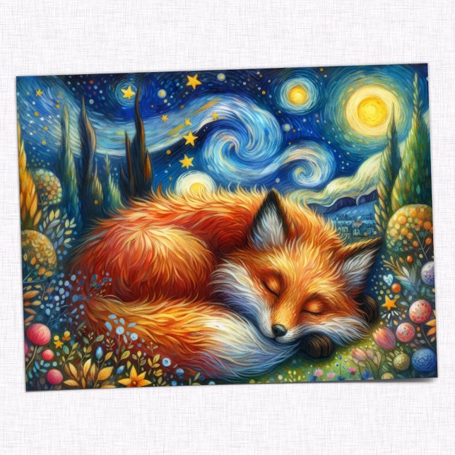 Starry Night Fox: Ein Whimsical und Magisch Postkarte (Von Creator hochgeladen)