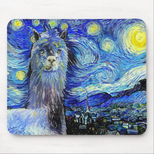 Starry Night Funny Alpaca Landschaft Parody Mousepad