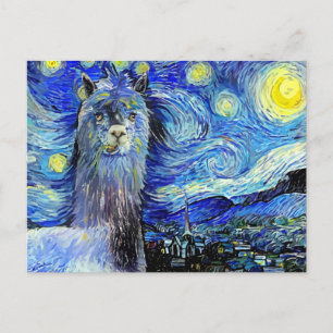 Starry Night Funny Alpaca Landschaft Parody Postkarte