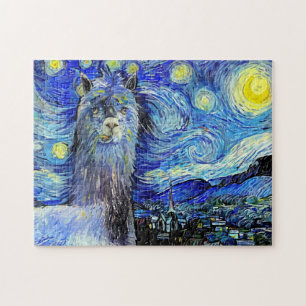 Starry Night Funny Alpaca Landschaft Parody Puzzle