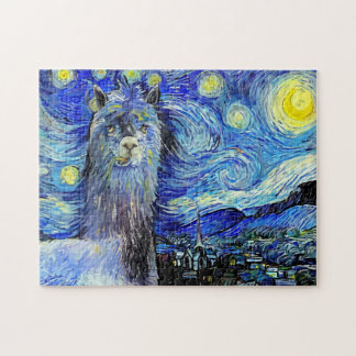 Starry Night Funny Alpaca Landschaft Parody Puzzle