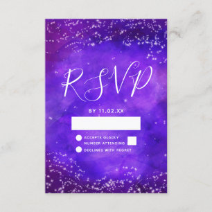 Starry Night Galaxy Lila Watercolor Wedding RSVP
