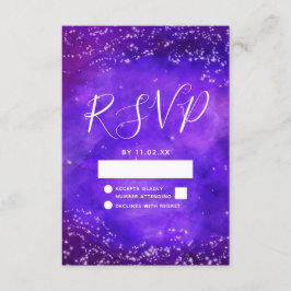 Starry Night Galaxy Lila Watercolor Wedding RSVP Karte