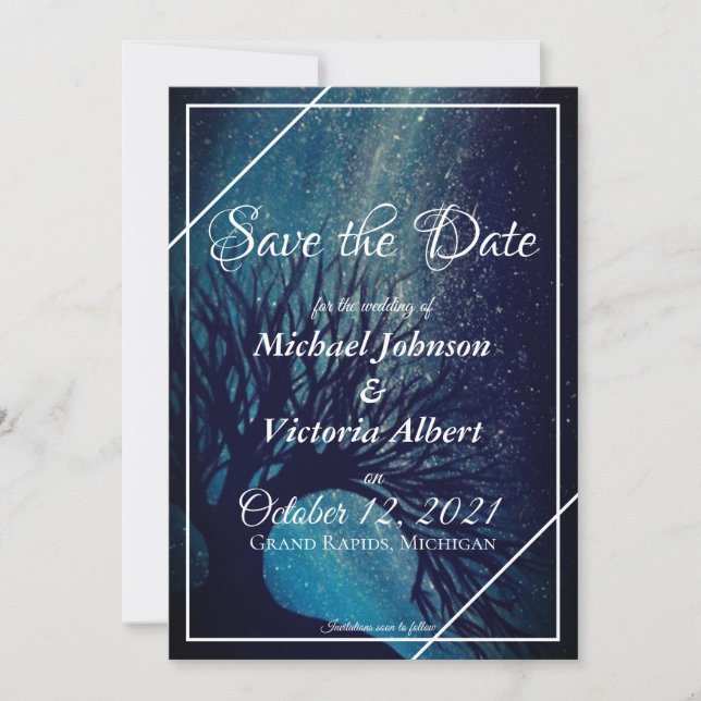 Starry Night Galaxy Tree Save the Date Hochzeit Einladung (Vorderseite)