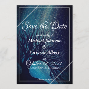 Starry Night Galaxy Tree Save the Date Hochzeit Einladung