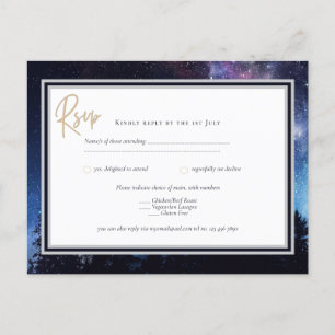 Starry Night Galaxy Wedding RSVP Navy Gold Postcar Postkarte