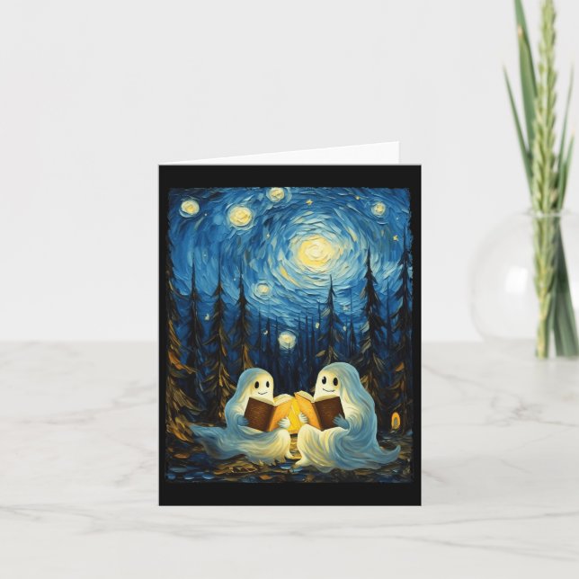Starry Night Ghost Book Reading Camping Halloween Karte (Vorderseite)