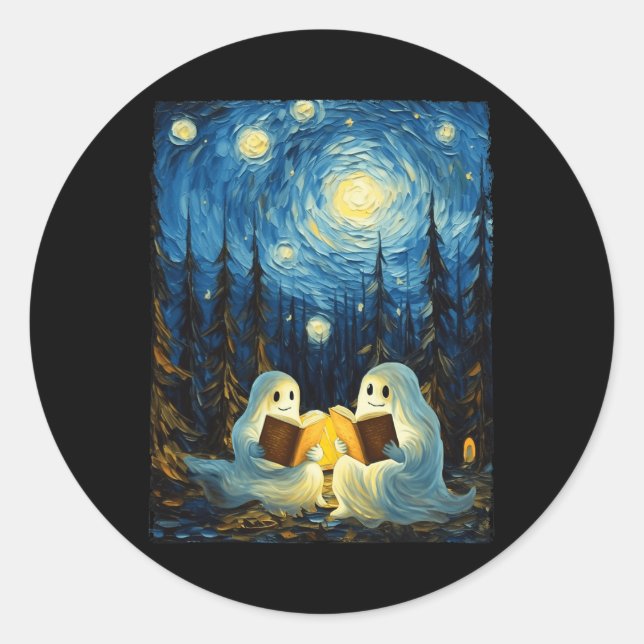 Starry Night Ghost Book Reading Camping Halloween Runder Aufkleber (Vorderseite)