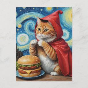 Starry Night Ginger Chat mit Cheeseburger Postkarte