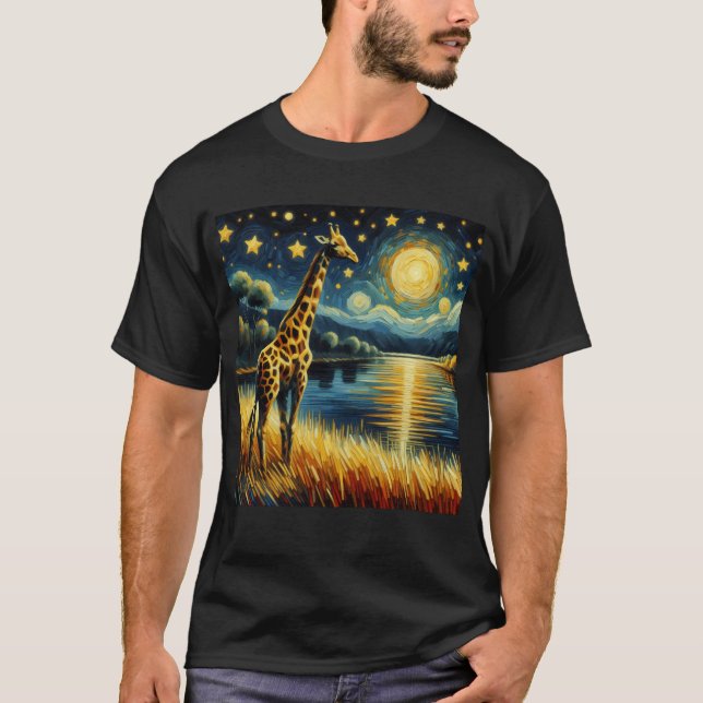 Starry Night Giraffe Van Gogh Lover T-Shirt (Vorderseite)