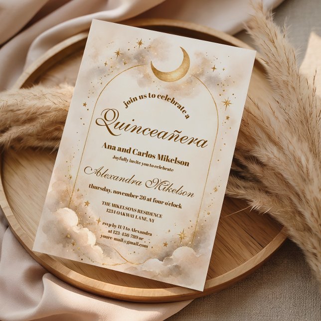Starry Night Gold Quinceañera Einladung (Von Creator hochgeladen)