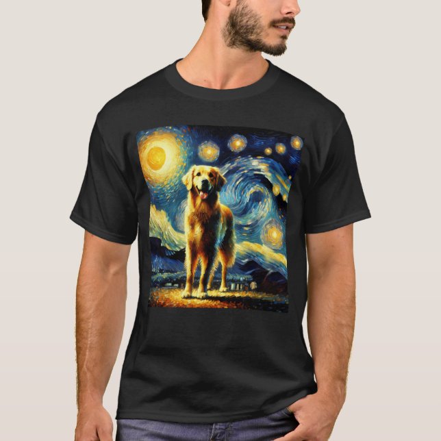 Starry Night Golden Retriever Van Gogh Lover T-Shirt (Vorderseite)