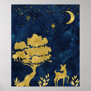 Starry night - goldene Silhouette Poster