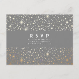 Starry Night Gray and Gold Wedding RSVP Postkarte