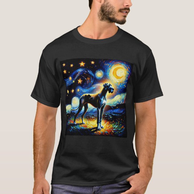Starry Night Great Dane Dog Van Gogh Lover T-Shirt (Vorderseite)