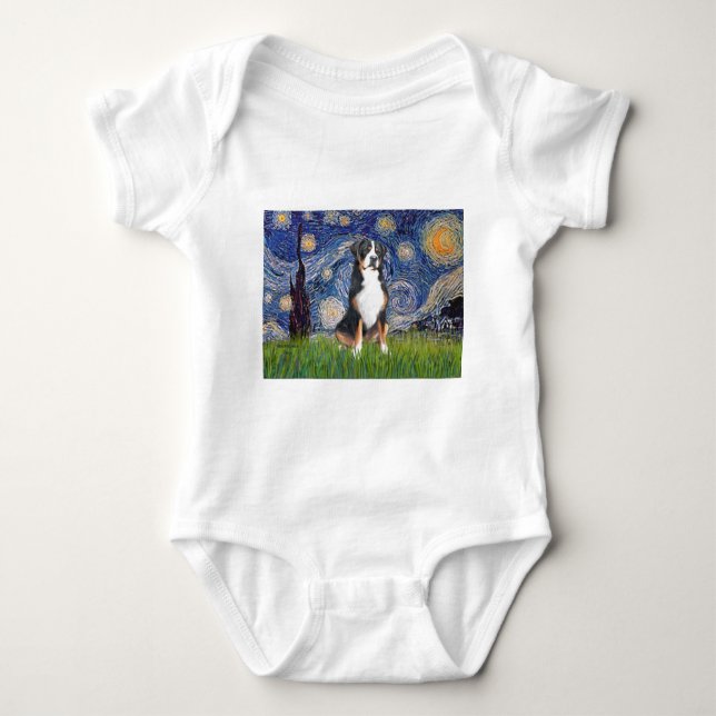 Starry Night Greater Swiss Mountain Hund Baby Strampler (Vorderseite)