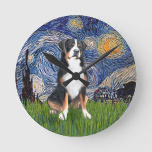 Starry Night - Greater Swiss Mountain Hund Runde Wanduhr