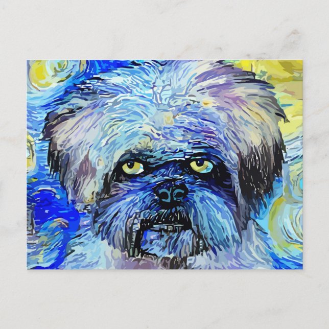 Starry Night Grumpy Terrier Dog Portrait Postkarte (Vorderseite)