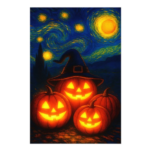 Starry Night Halloween Pumpkins Poster (Vorne)