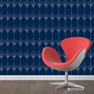 Starry Night Hearts: Weißes Herz über Navy Blue Tapete