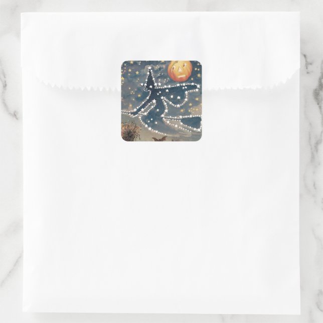 Starry Night Hexe Halloween Quadratischer Aufkleber (Tasche)