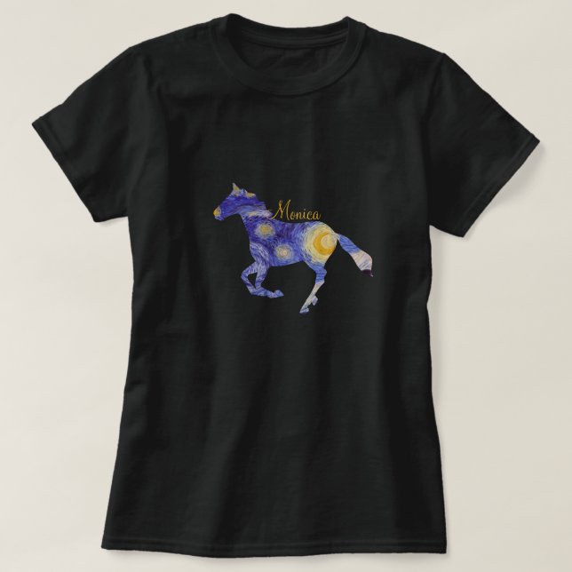 Starry Night Horse Silhouette Custom Monogram Art T-Shirt (Design vorne)