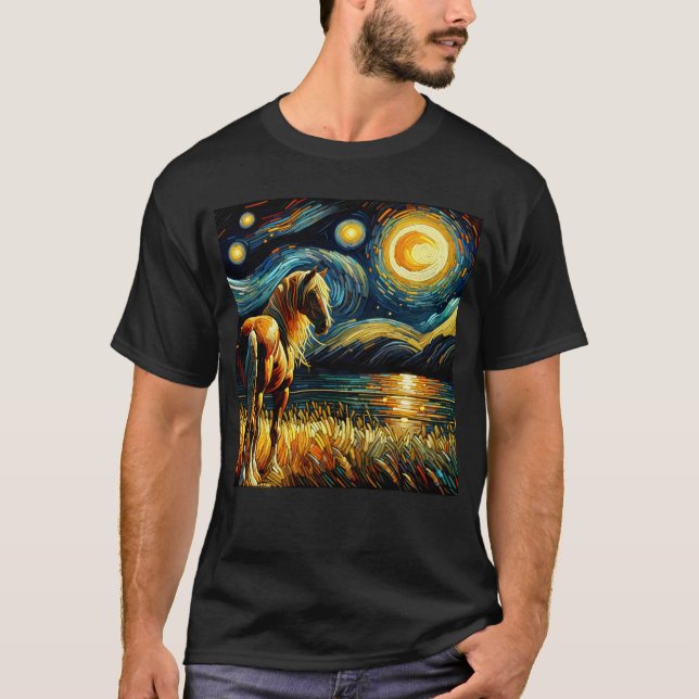 Starry Night Horse Van Gogh Lover T-Shirt (Vorderseite)