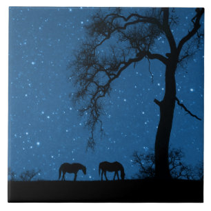 Starry Night Horses and Oak Art Fliese