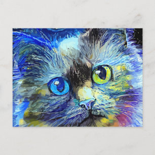 Starry Night Impressionist Tabby Cat Portrait Postkarte