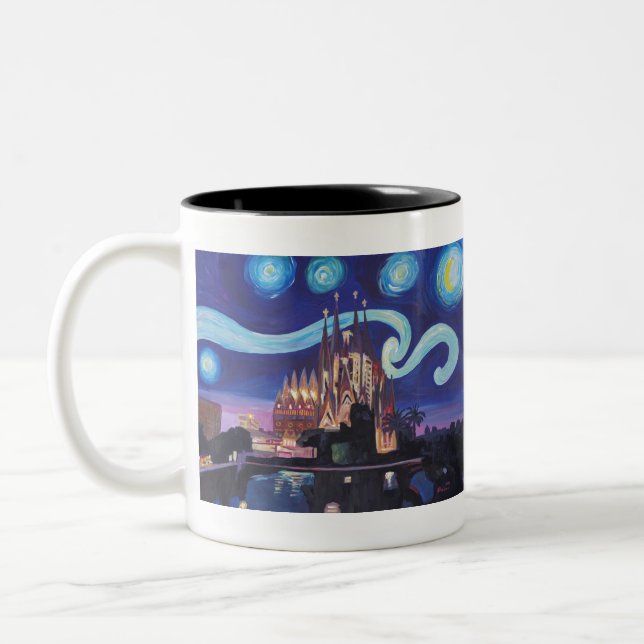 Starry Night in Barcelona - Van Gogh Inspiration Zweifarbige Tasse (Links)