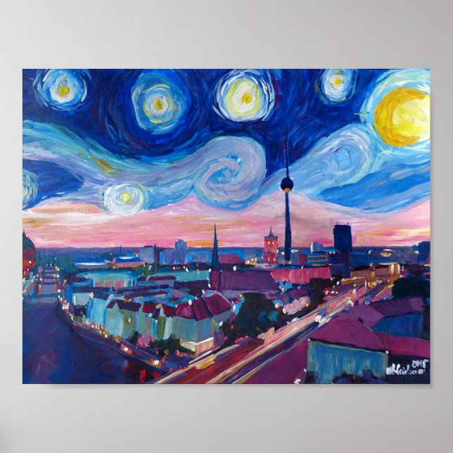 Starry Night in Berlin mit Skyline Poster (Vorne)