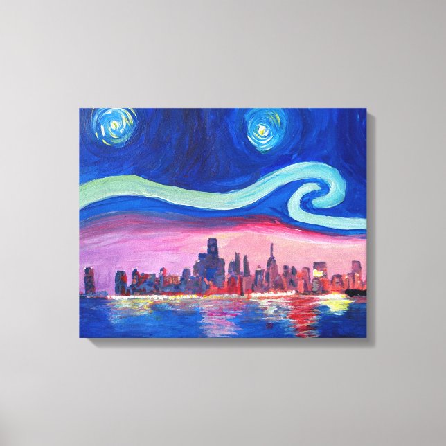 Starry night in Chicago - Van Gogh Inspiration Leinwanddruck (Vorderseite)