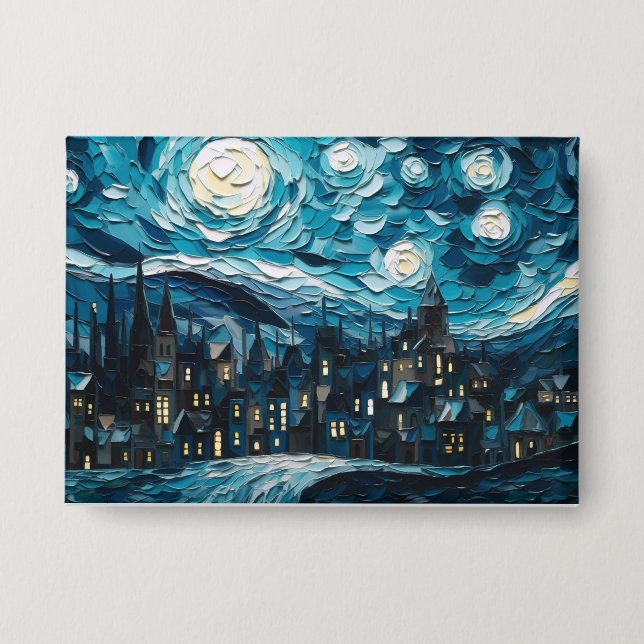 Starry Night in der Stadt Button (Vorderseite)