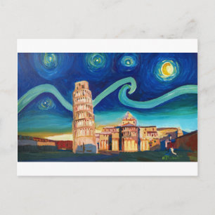 Starry Night in Pisa mit Schiefer Tower Postkarte
