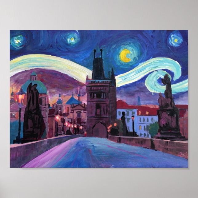 Starry Night in Prag auf der Karlsbrücke Poster (Vorne)