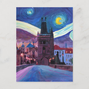Starry Night in Prag mit Carlsbridge Postkarte