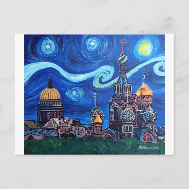 Starry Night in St. Petersburg Russland Postkarte (Vorderseite)