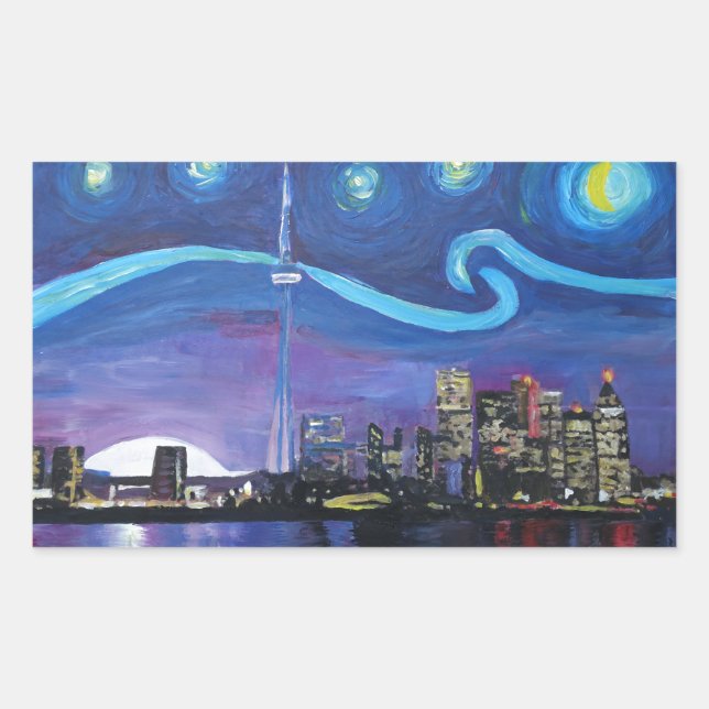 Starry Night in Toronto mit Van Gogh Inspiration Rechteckiger Aufkleber (Vorderseite)