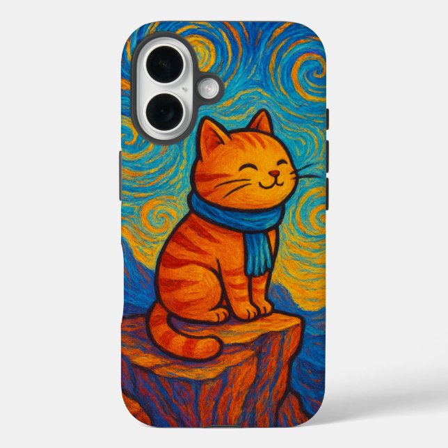 Starry Night Inspired Cat Illustration Phone Case (Rückseite)